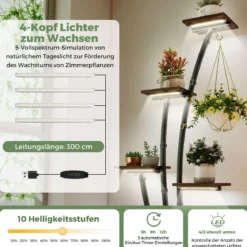 2er Set Pflanzenständer mit Wachstumslichtern 8-Stöckiges Pflanzenregal Blumentreppe