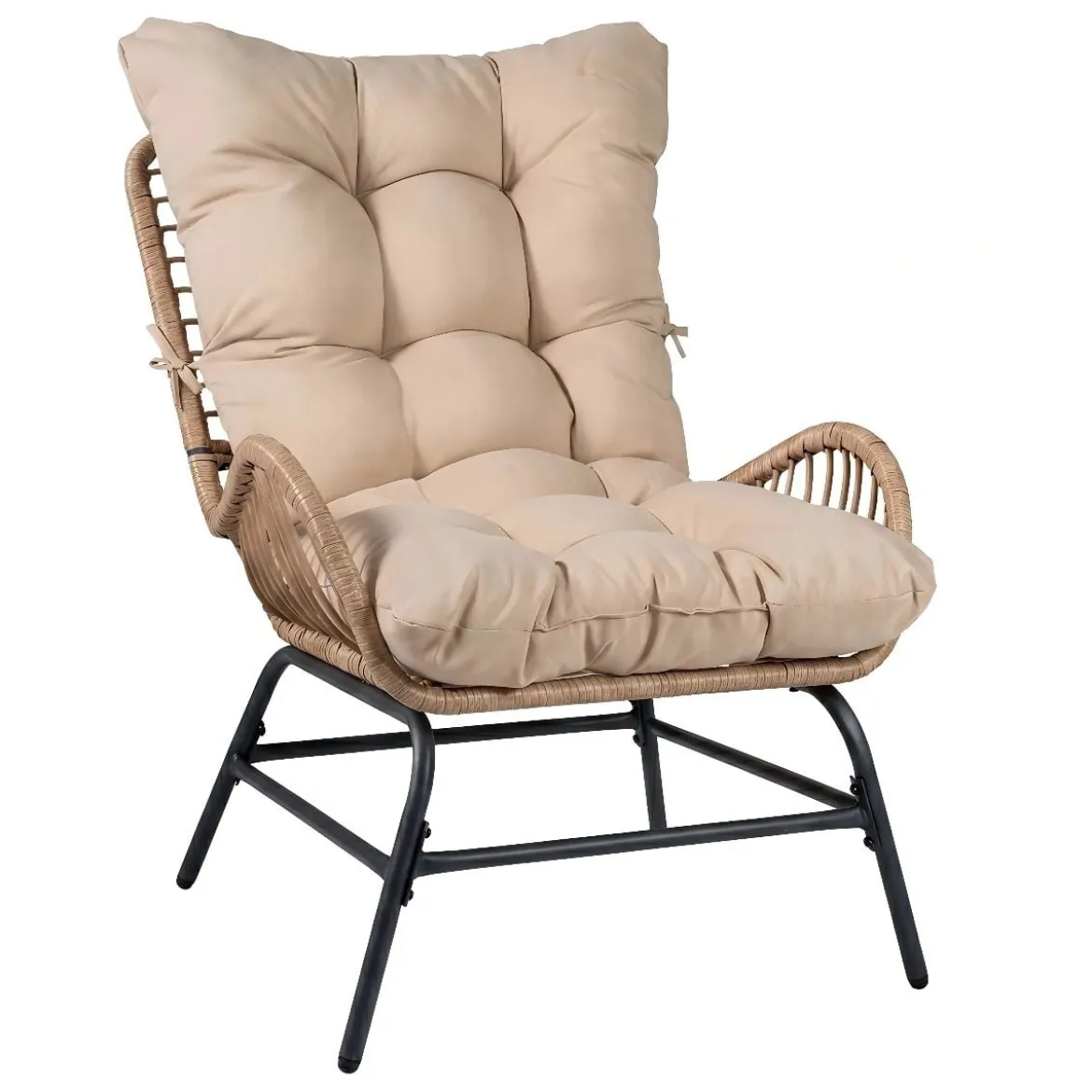 2er Set Rattan Gartenstuhl mit Dickem Kissen Rattanstuhl bis 150 kg Belastbar Gartensessel Khaki