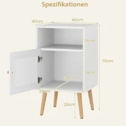 1/2er Set Rattan Nachttisch mit Stauraum Offenem Regal & Tür Bauernhausstil Beistelltisch Natur/Weiß