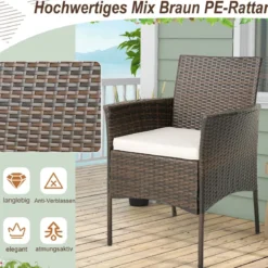 4er-Set Rattanstühle für draußen PE-Geflecht Gartenstühle mit Sitzkissen 63 x 59 x 84 cm