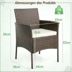 4er-Set Rattanstühle für draußen PE-Geflecht Gartenstühle mit Sitzkissen 63 x 59 x 84 cm