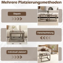 2er Set Rechteckige Satztisch Stapelbare Nesting-Couchtisch mit Ablagefläche Bauernhaus Beistelltisch