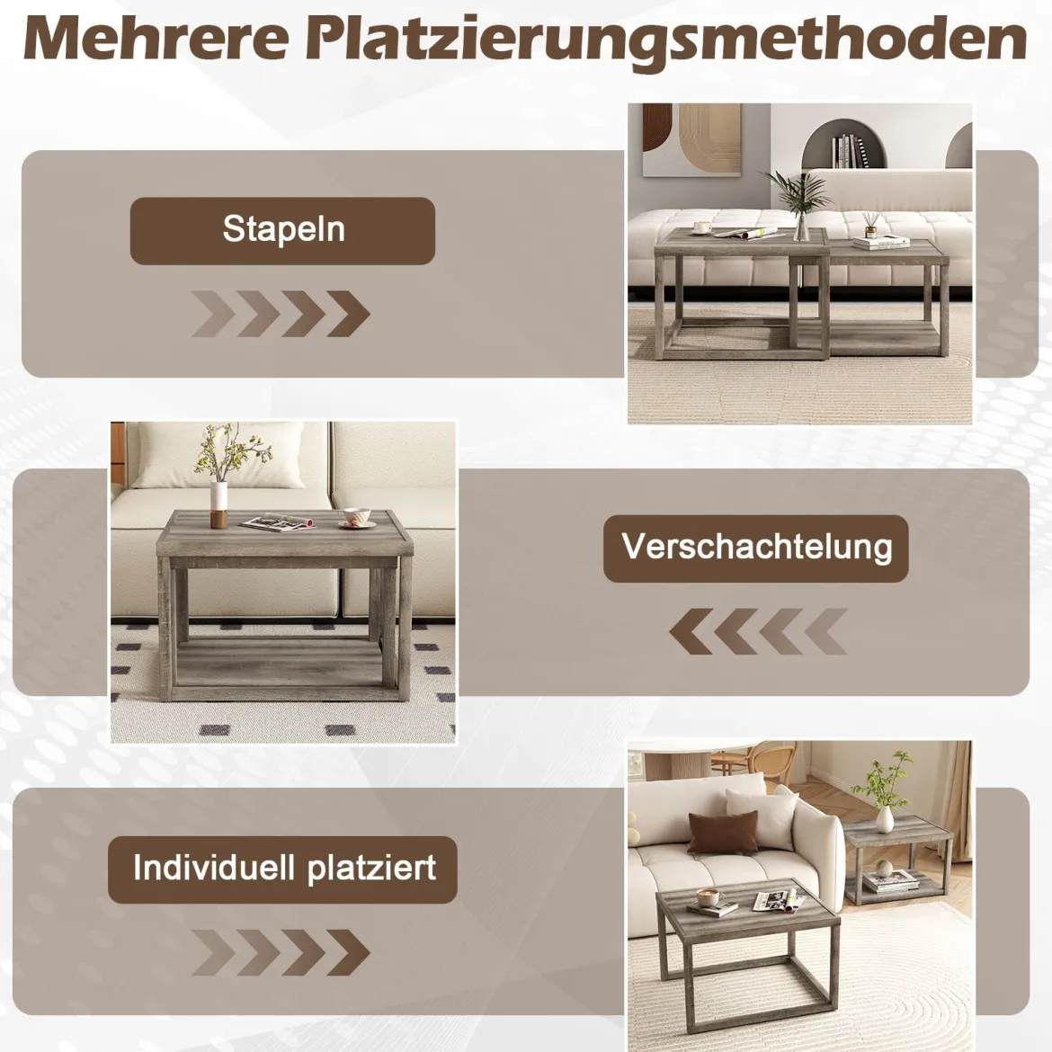 2er Set Rechteckige Satztisch Stapelbare Nesting-Couchtisch mit Ablagefläche Bauernhaus Beistelltisch