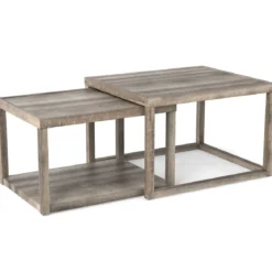 2er Set Rechteckige Satztisch Stapelbare Nesting-Couchtisch mit Ablagefläche Bauernhaus Beistelltisch