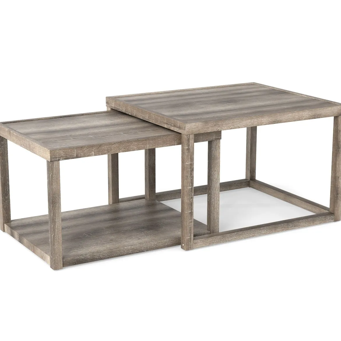 2er Set Rechteckige Satztisch Stapelbare Nesting-Couchtisch mit Ablagefläche Bauernhaus Beistelltisch