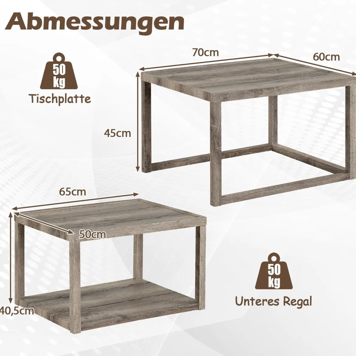2er Set Rechteckige Satztisch Stapelbare Nesting-Couchtisch mit Ablagefläche Bauernhaus Beistelltisch