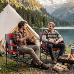 2er Set Regiestuhl Klappbar Campingstuhl mit Mesh-Ablage Getränkehalter & Flaschenöffner bis 150 kg Belastbar Rot