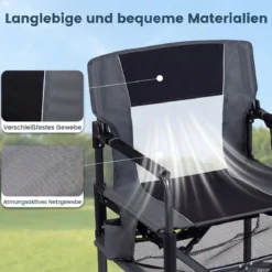2er Set Regiestuhl Klappbar Campingstuhl mit Mesh-Ablage Getränkehalter & Flaschenöffner bis 150 kg Belastbar Schwarz