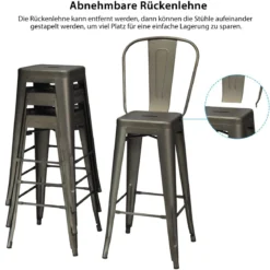 4er Set Restaurantstühle mit Abnehmbarer Rückenlehne & Fußpolstern Metallstühle Rotguss