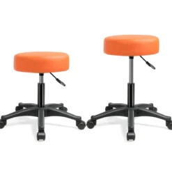 2er Set Rollhocker Drehhocker verstellbar Salonhocker mit Kunstledersitz Hocker hydraulisch Orange (2 Stk.)