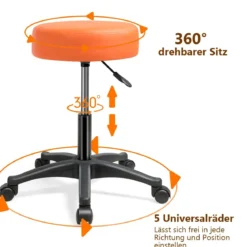 2er Set Rollhocker Drehhocker verstellbar Salonhocker mit Kunstledersitz Hocker hydraulisch Orange (2 Stk.)