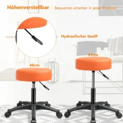2er Set Rollhocker Drehhocker verstellbar Salonhocker mit Kunstledersitz Hocker hydraulisch Orange (2 Stk.)