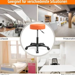 2er Set Rollhocker Drehhocker verstellbar Salonhocker mit Kunstledersitz Hocker hydraulisch Orange (2 Stk.)