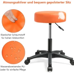 2er Set Rollhocker Drehhocker verstellbar Salonhocker mit Kunstledersitz Hocker hydraulisch Orange (2 Stk.)