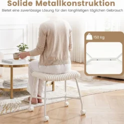 2er Set Rollhocker Gepolstert mit Gewölbter Sitzfläche & 4 Leichtgängigen Rollen Weiß