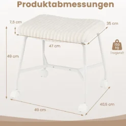 2er Set Rollhocker Gepolstert mit Gewölbter Sitzfläche & 4 Leichtgängigen Rollen Weiß