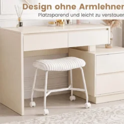 2er Set Rollhocker Gepolstert mit Gewölbter Sitzfläche & 4 Leichtgängigen Rollen Weiß