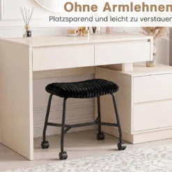 2er Set Rollhocker Gepolstert mit Gewölbter Sitzfläche & 4 Leichtgängigen Rollen Schwarz