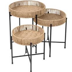 3er Set Rund Beistelltisch Boho Sofatisch Klein Couchtisch Wohnzimmertisch Nachttisch