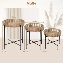 3er Set Rund Beistelltisch Boho Sofatisch Klein Couchtisch Wohnzimmertisch Nachttisch