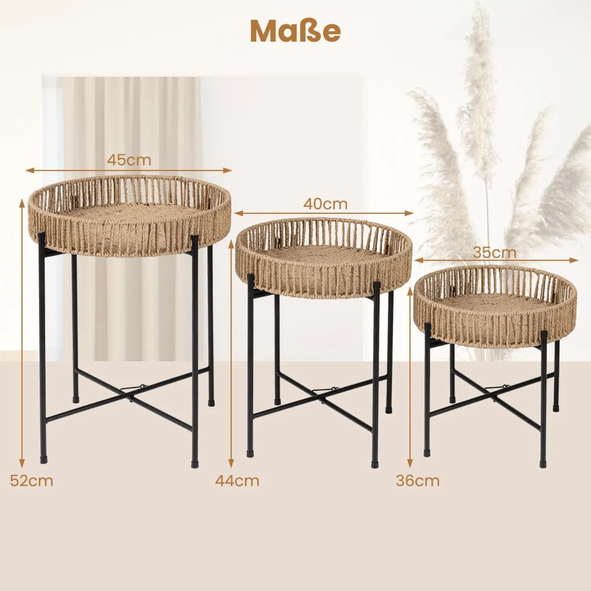 3er Set Rund Beistelltisch Boho Sofatisch Klein Couchtisch Wohnzimmertisch Nachttisch