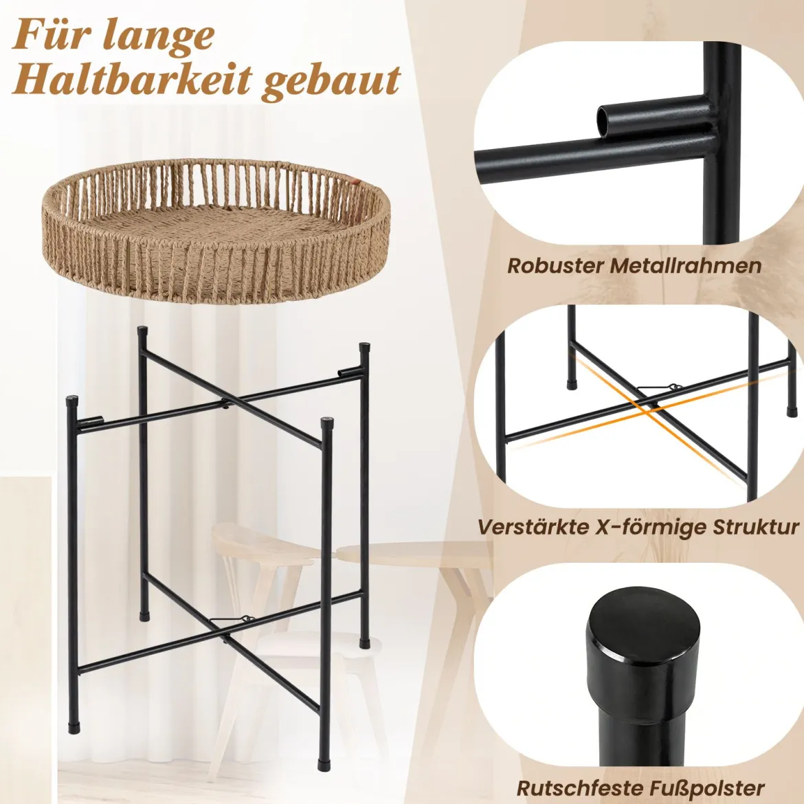 3er Set Rund Beistelltisch Boho Sofatisch Klein Couchtisch Wohnzimmertisch Nachttisch