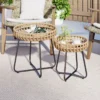 2er Set Rund Beistelltisch mit Metallrahmen & Verstellbaren Füßen Outdoor Rattan Gartentisch