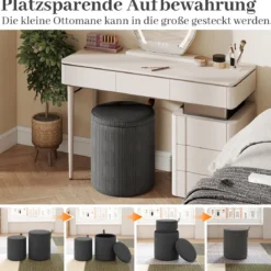 2er-set Runde hocker mit stauraum verschachtelbare Sitzhocker mit abnehmbaren Deckeln Grau