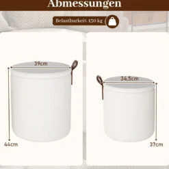 2er-set Runde hocker mit stauraum verschachtelbare Sitzhocker mit abnehmbaren Deckeln Weiß