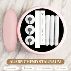2er-Set Samt Sitzhocker mit 32L + 21L Stauraum Ottomanen Runde Couch Beistellhocker Rosa