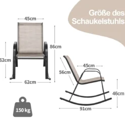 2er Set Schaukelstühle mit Atmungsaktivem Stoffsitz Ergonomische Terrassenstühle