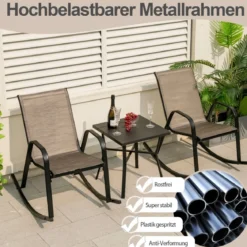 2er Set Schaukelstühle mit Atmungsaktivem Stoffsitz Ergonomische Terrassenstühle