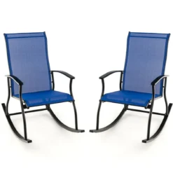 2er Set Schaukelstühle Schaukelsessel mit hoher Rückenlehne und atmungsaktivem Sitzstoff 102 x 68 x 100 cm Marineblau + Schwarz