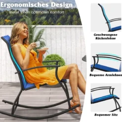 2er Set Schaukelstühle Schaukelsessel mit hoher Rückenlehne und atmungsaktivem Sitzstoff 102 x 68 x 100 cm Marineblau + Schwarz