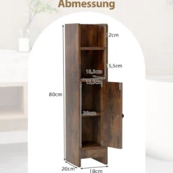 2er Set Schmaler Toilettenschrank mit 2 Offenen Fächern & 2 Abnehmbarer Ablage Badschrank Vintage