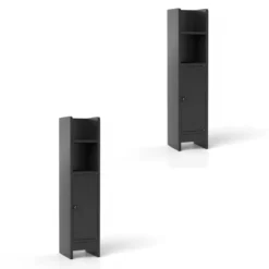 2er Set Schmaler Toilettenschrank mit 2 Offenen Fächern & 2 Abnehmbarer Ablage Badschrank Schwarz