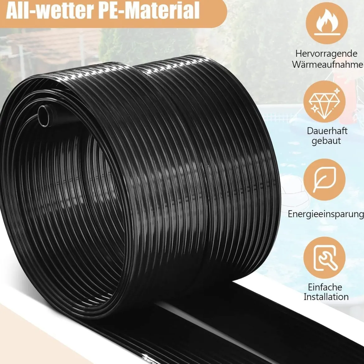 2er Set Schwimmbeckenheizung 500 x 75 cm Solarkollektorplatten für 21500 L Unterirdische und Oberirdische Pools