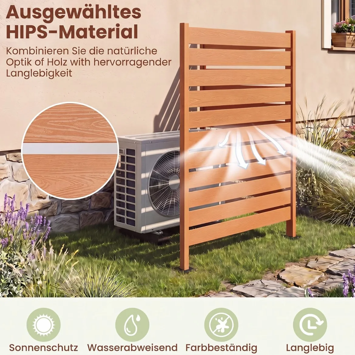 2er Set Sichtschutzzaun aus HIPS 93 x 63,5 cm Wetterfester Gartenzaun in Holzoptik mit Metallerdspießen