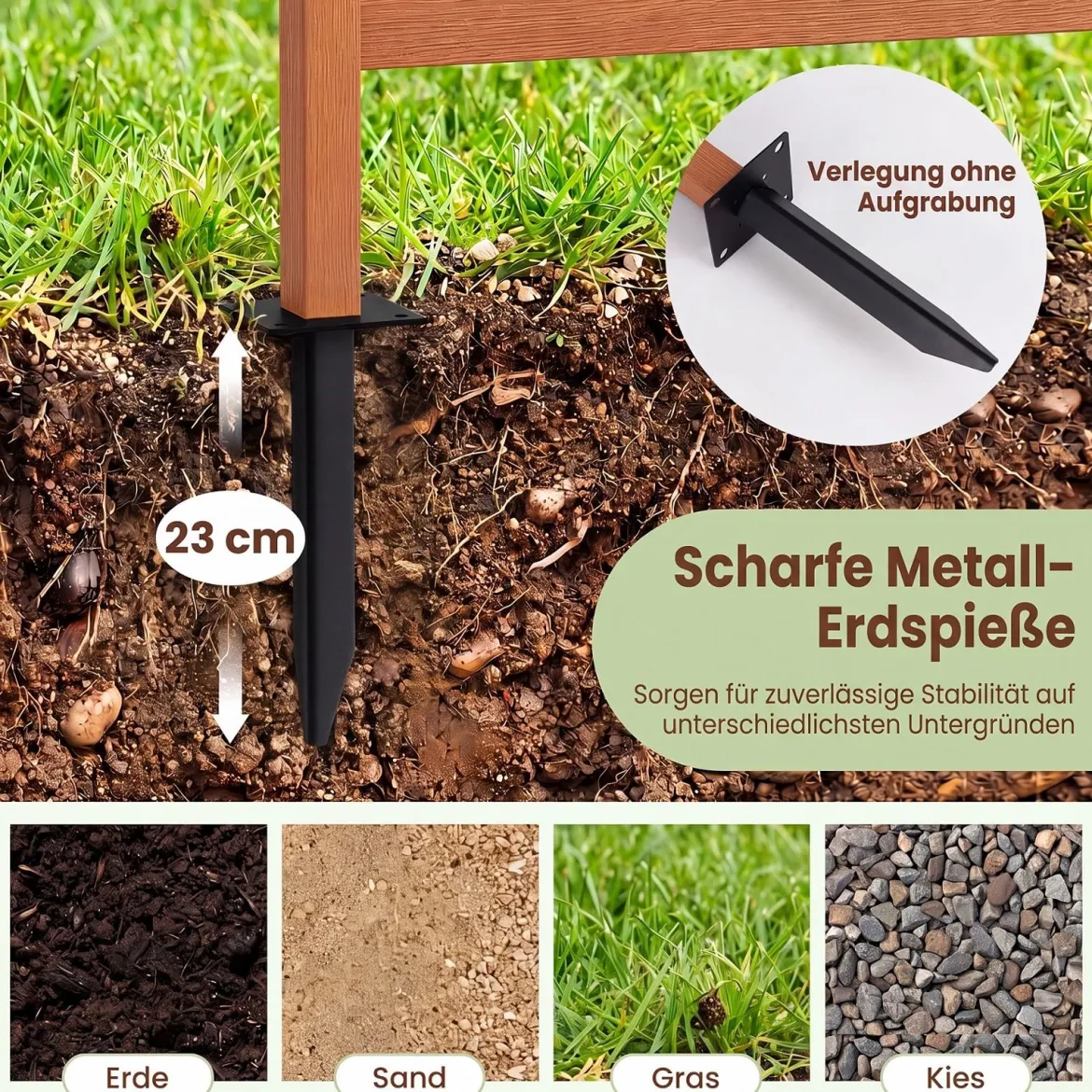 2er Set Sichtschutzzaun aus HIPS 93 x 63,5 cm Wetterfester Gartenzaun in Holzoptik mit Metallerdspießen