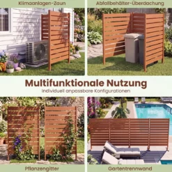 2er Set Sichtschutzzaun aus HIPS 93 x 63,5 cm Wetterfester Gartenzaun in Holzoptik mit Metallerdspießen