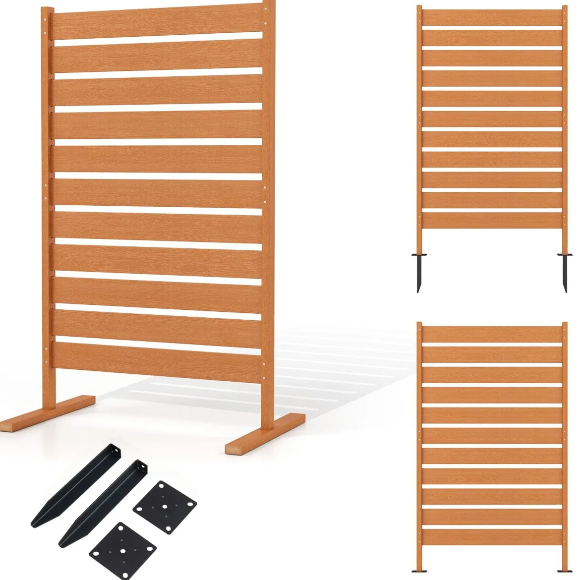2er Set Sichtschutzzaun aus HIPS 93 x 63,5 cm Wetterfester Gartenzaun in Holzoptik mit Metallerdspießen