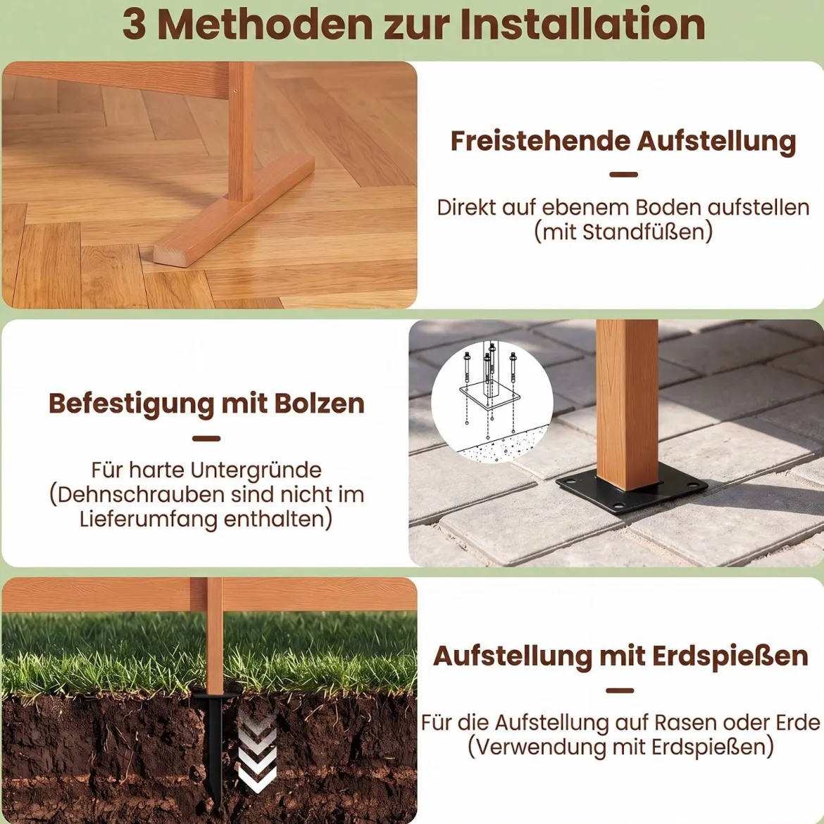 2er Set Sichtschutzzaun aus HIPS 93 x 63,5 cm Wetterfester Gartenzaun in Holzoptik mit Metallerdspießen