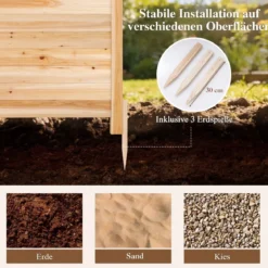 2er Set Sichtschutzzaun 2 Teilig 119 x 119 cm Gartenzaun aus Tannenholz Outdoor Holzzaun mit 3 Pfählen