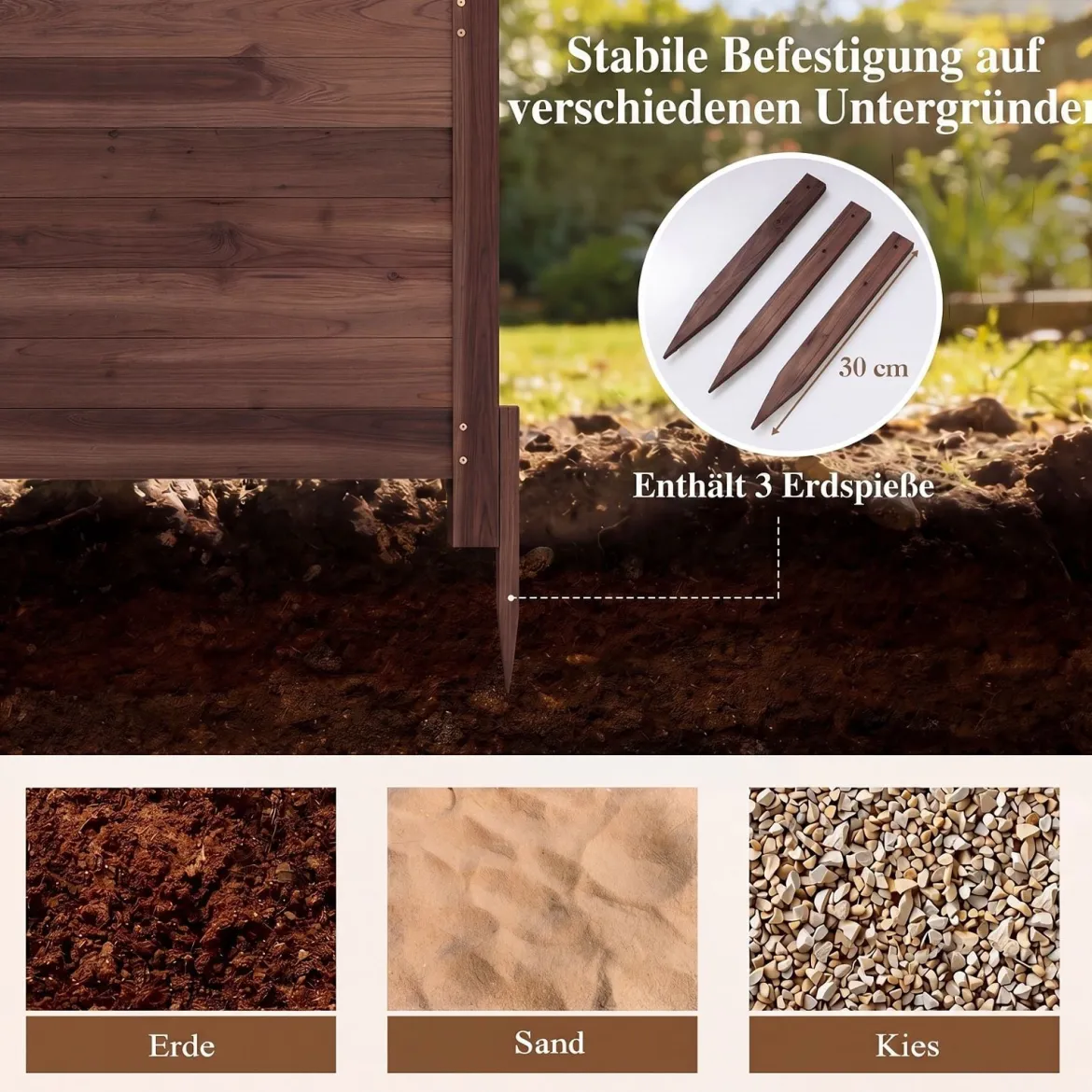 2er Set Sichtschutzzaun 2 Teilig 119 x 119 cm Gartenzaun aus Tannenholz Outdoor Holzzaun mit 3 Pfählen