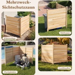 2er Set Sichtschutzzaun 2 Teilig 119 x 119 cm Gartenzaun aus Tannenholz Outdoor Holzzaun mit 3 Pfählen