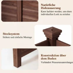 2er Set Sichtschutzzaun 2 Teilig 119 x 119 cm Gartenzaun aus Tannenholz Outdoor Holzzaun mit 3 Pfählen