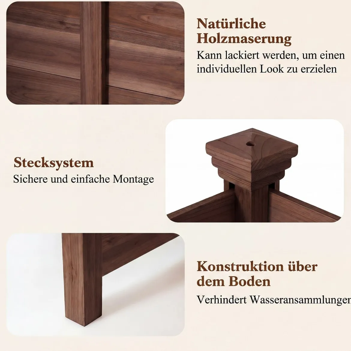 2er Set Sichtschutzzaun 2 Teilig 119 x 119 cm Gartenzaun aus Tannenholz Outdoor Holzzaun mit 3 Pfählen