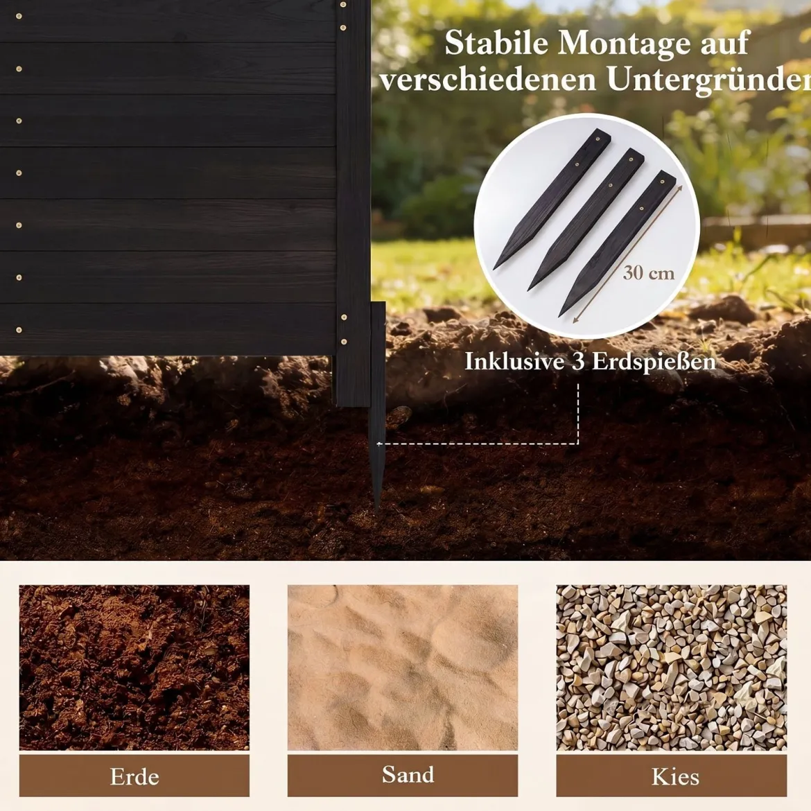 2er Set Sichtschutzzaun 2 Teilig 119 x 119 cm Gartenzaun aus Tannenholz Outdoor Holzzaun mit 3 Pfählen