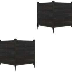 2er Set Sichtschutzzaun 2 Teilig 119 x 119 cm Gartenzaun aus Tannenholz Outdoor Holzzaun mit 3 Pfählen