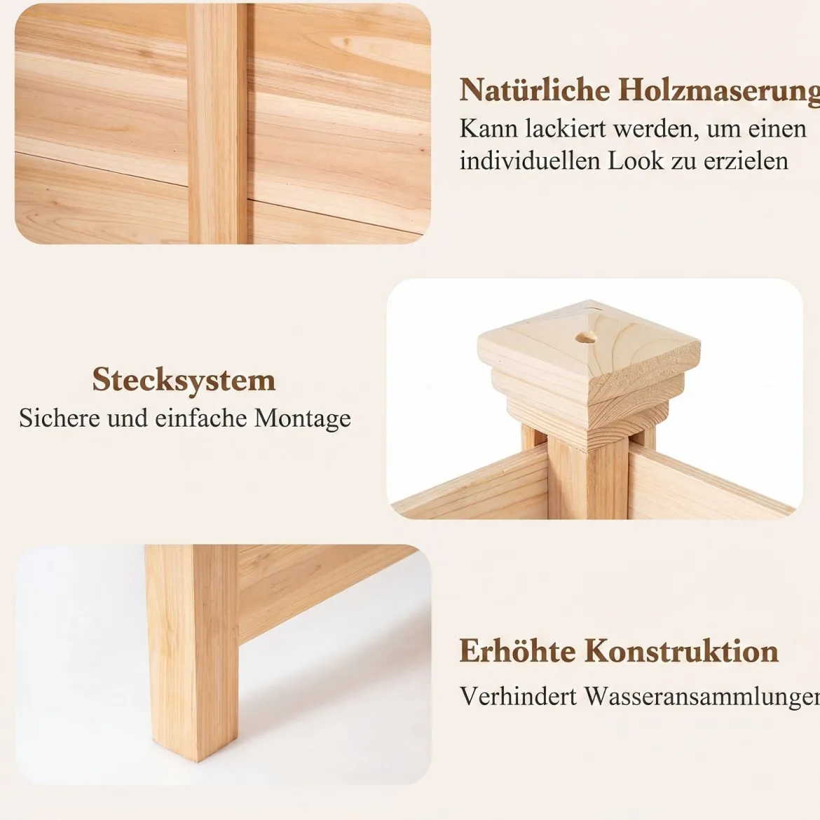 2er Set Sichtschutzzaun 2 Teilig 119 x 119 cm Gartenzaun aus Tannenholz Outdoor Holzzaun mit 3 Pfählen